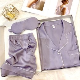 Women's Sleepwear Pajamas for Women Pyjamas Simulated SILK PAJAMA Suit Terno Short Sleeve Sleepwear Two-piece Silk Housewear 230314