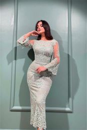 Sexy Of The Bride Dresses Jewel Neck Plus Size Mermaid Long Sleeves Lace Appliques Crystal Beads Sage Satin Party Wedding Guest Mother Dress 403