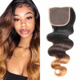 Brazilian Human Hair 1b/4/30 4x4 Lace Closure Ombre Two Tone Body Wave Top Closures with Baby Hair