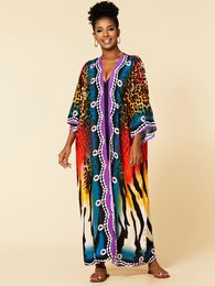 Shawls Bohemian Dress Print Beach Cover up Pareos de Playa Mujer Over size Swimsuit Cover up Robe Plage Kaftan Tunic Maxi Dress 230314