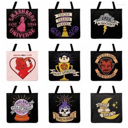 Shopping Bags Halloween Themed Painting Printed Tote Bag For Women Casual Linen Febric Outdoor Beach Fashion