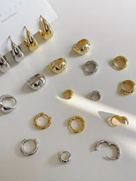 Hoop Earrings Korean Simple For Women Gold Silver Color Round Copper Metal Hoops Huggie Piercing Women's Trendy Jewerly