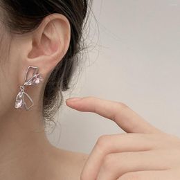 Stud Earrings Korean Fashion Vintage Harajuku Pink Crystal Zircon Bow For Women Egirl Aesthetic Party Jewellery Y2K Accessories