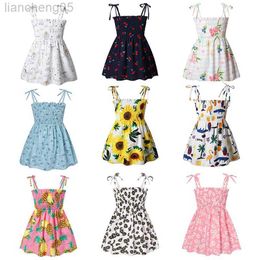 Girl's Dresses Girls Summer Dress 2022 New Arrivals Kids Colourful Dresses Cartoon Pattern Flower Print Children Clothes W0314