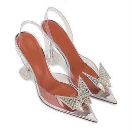 Sandals Women PVC Stiletto Heel Crystal Butterfly Candy Jelly Shoes Pointed Toe Straps Party Dress Heels Wedding Sandalias Mujer