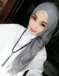 Ethnic Clothing Hijab Scarf Tassel Gold Silk Cotton Women Scarves Muslim Shawls Wrap Islamic Bandana Turban Headscarf 170 60cm