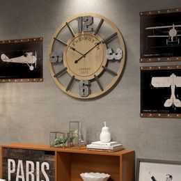 Wall Clocks European And American Personality Modern Creative Wooden Clock Living Room Study Simple Antique Silent LX110516