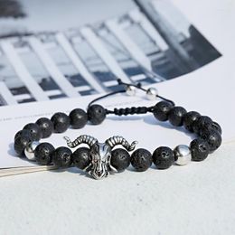 Strand Trendy Lava Stone Charm Bracelet Men Pulseira Masculina Handmade Silver Colour Animal Sheep Bracelets&Bangles Bileklik