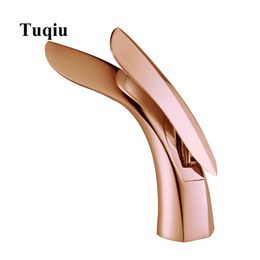 Bathroom Sink Faucets Vidric Basin Faucet Copper Rose Gold Mixer Tap Toilet Cold Single Handle Leaf-Shape 5