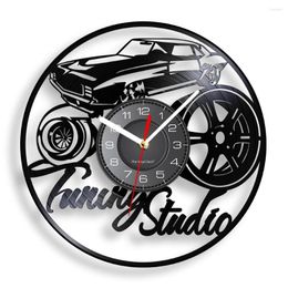 Wall Clocks American Classic Car Record Clock For Garage Turning Studio Auto Wheel Tyre Sport Rim Carved Music Retro