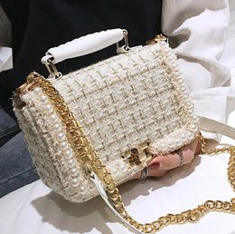 Cosmetic Bags Cases Fashion Female Square Tote bag Quality Woollen Pearl Women's Designer Handbag Ladies Chain Shoulder Crossbody Bag Travel 230314