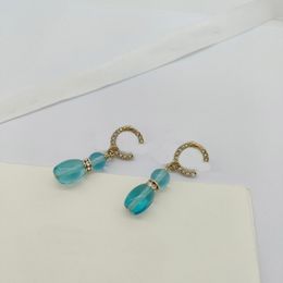 2023 Luxury quality Charm drop earring with diamond and blue crystal design in 18k gold plated have box stamp PS7594A