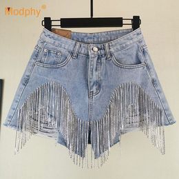 Women's Shorts Summer Fashion Denim Short Women High Street Style Sequins Loose Hole Tassel Female Fit Wild Clothing 230314