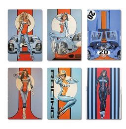 Vintage Gulf Race Queen Metal Tin Sign Plaque Retro Car Metal Poster Bar Pub Club Home Garage Decorative Iron Painting Metal Plate Personalised metal sign 30X20CM w01