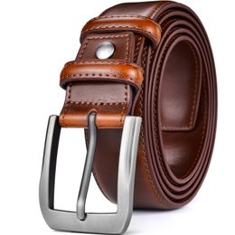 Belts Men's Genuine Leather Dress Belt Classic Stitched Design 38mm Regular Big and Tall Sizes 230314