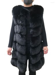 Women's Fur 80 Cm Faux Vest 2023 Winter Women Thick Warm Sleeveless Coat Female Fluffy Artificial Jacket