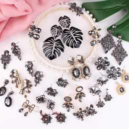 Stud Earrings LUBOV Classic Black Crystal Stone Women Flower Star Leaf Waterdrop Shape Piercing Jewellery Gift
