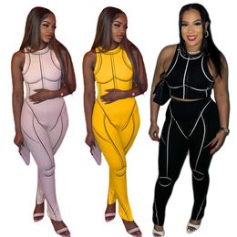 Summer Designer Women Tracksuits Two Piece Pants Set Sxey Halter Sleeveless Tops Fashion Split Printed Classic Body Line Trousers Suit