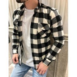 Men's Casual Shirts Autumn Winter Men's Cotton Frosted Plaid Shirt Social Luxury Designer Slim Long Sleeve Elegant Shirts For Men 230314