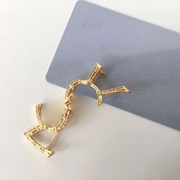 Bright Gold Women Brooches Letter Geometry Combination Pins for Lady Rough Surface Personality Design Pin with Box