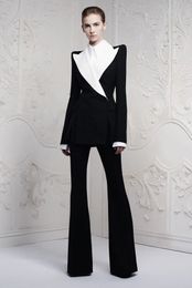 Women's Suits Blazers Two Pieces Black Womem With Big White Lapel Female Pants Work Blazer Business ladies JacketPants 230313