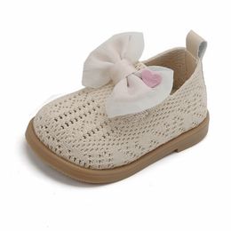 First Walkers 12-15.5cm Brand Knitting Mesh Shoes For Toddler Girls Solid Hollow 0-3years Kid Spring Dress Shoe With Lace Bowtie-knot 230314