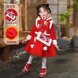 Girl's Dresses New children's spring and autumn winter clothes Hanfu children's come plus cotton dress baby Tang suit red dress W0314