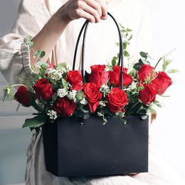 New Portable Flower Box Waterproof Paper Handbag Gift Packaging Bag Florist Handy Flower Bags Wedding Party Favor Rose Storage Boxes