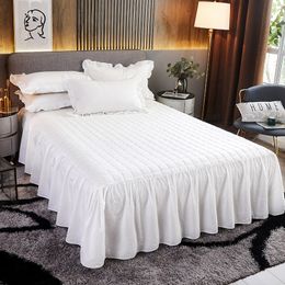 Bed Skirt White Thicken Quilted Princess Bedding Bed Skirt Pillowcases With Cotton Winter Warm Bedspread Mattress Cover 1/3pcs Bed Sheet 230314