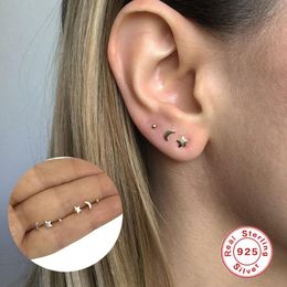 Stud Earrings Aide 925 Sterling Silver Mini Moon Star Set For Women Girls Fashion Simple Bead Ear Party Fine Jewellery 3PCsStud