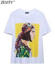 Women's T-Shirt Zevity Summer Women Fashion Beauty Picture Print Casual White T Shirt Female Basic O Neck Short Sleeve Chic Leisure Tops T458 230314