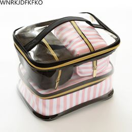 Cosmetic Bags Cases Transparent PVC Cosmetic Bag Travel Toilet Bag Four-Piece Portable Multifunction Set Pink Makeup Organiser Bag Cosmetician 230314