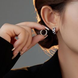 Hoop Earrings Simple Korea Black White Plaid Cubic Zircon Statement For Women Girl Party Gift Charms Punk Jewelry Ear Buckles