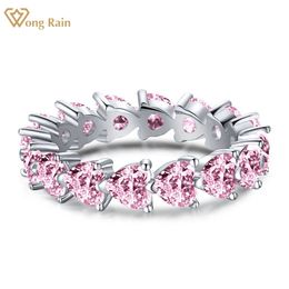 Wedding Rings Wong Rain 100% 925 Sterling Silver Love Heart Created Pink Sapphire Gemstone Wedding Band Ring For Women Fine Jewellery 230313