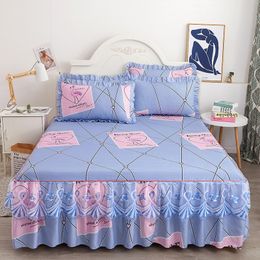 Bed Skirt Floral Bed Skirts Sanding Elegant Lace Decorated Bedroom Non-Slip Mattress Cover Skirt Bedspreads Bed Two-Layer Cover For Home 230314