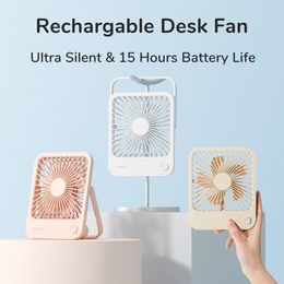 Portable Air Coolers JISULIFE Small Desk Fan Ultra Quiet Table Fan USB Rechargeable Strong Airflow Cooling Fan With 4 Speed Powerful Wind Offices fan 230314
