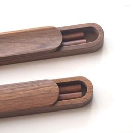Chopsticks High-grade Black Brown Walnut Solid Wood Set With Box Case Portable Outdoor Travel Minimalist Elegant Gift Wooden