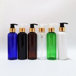 Storage Bottles 200ml Empty PET Shampoo With Gold Silver Aluminium Lotion Pump Container For Liquid Soap Shower Gel Cosmetic Packaging