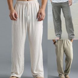 Men's Pants Casual Harem Men Male Solid Elastic Waist Straight Loose Washed Cotton Breathable Sports Trousers Linen PantsMen's Boun22