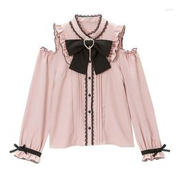 Women's Blouses M-4XL Lace Bow Long Sleeve Shirts Girly Jk Kawaii Tops Blusas Japanese Spring Autumn Women Harajuku Sweet Lolita Elegant