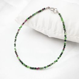 Strand Natural Stone Anyolite Rubys Zosite Approx 3-4mm Faceted Beads Tibetan Silver Bracelet 7''-8''