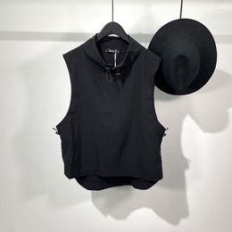 Men's Tank Tops Men's Sleeveless Waistcoat Spring And Autumn Dark Drawstring High Collar Simple Loose Harajuku Style Fashion Quality