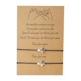 Charm Bracelets Cmoonry 2pcs/set Cross One For You Me Black String Braiding Couple Bracelet Men Women Wish Card