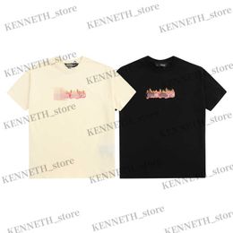 Men's T-Shirts 23SS flame letter printing short sleeve t-shirt for men and women high street loose half sleeve T230314