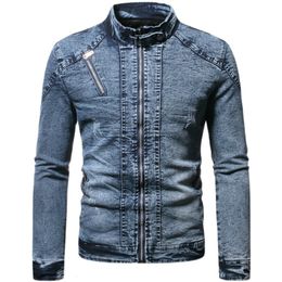 Men's Jackets Denim Jacket Men Moto Biker Jean Jacket Autumn Winter Fashion Solid Plus Velvet Stand Collar Mens Denim Jacket Casual Coat Men 230313