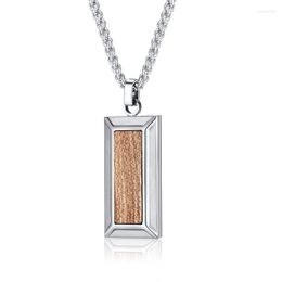 Chains 2023 European And America Style Titanium Steel Inlaid Brazilian Rosewood Rectangular Pendant Simple Necklace Suitable For Men