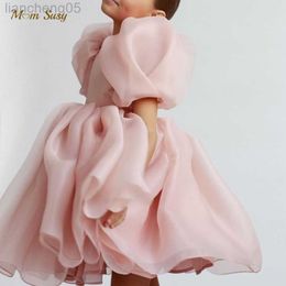 Girl's Dresses Fashion Girl Princess Vintage Dress Tulle Child Vestido Puff Sleeve Pink Wedding Party Birthday Tutu Dress Child Clothes 1-10Y W0314