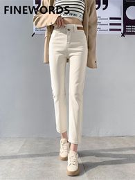 Women's Jeans FIORDS Slim Skinny Beige Jeans Women High Waist Vintage Push Up Jeans Easymatch Streetwear Korean Denim Ankle-Length Pants 230314