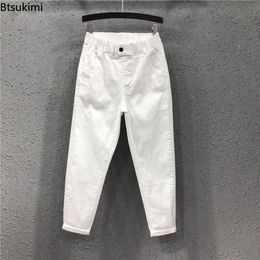 Women's Jeans Fashion Summer Women Harem Pants All-matched Casual Cotton Denim Pants Elastic Waist Solid Yellow White Jeans Female 230314