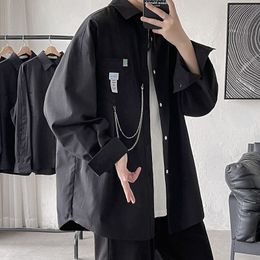 Men's Casual Shirts Hybskr Oversized Shirt For Men Streetwear Long Sleeve Harajuku Chain Fashion Men's Shirts Korean Clothes Branded Men's Clothing 230314